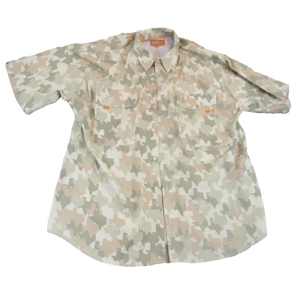 Old Tejas Camo Fishing Shirt Men 2XL Olive Digital Camouflage Vented Hunting EUC